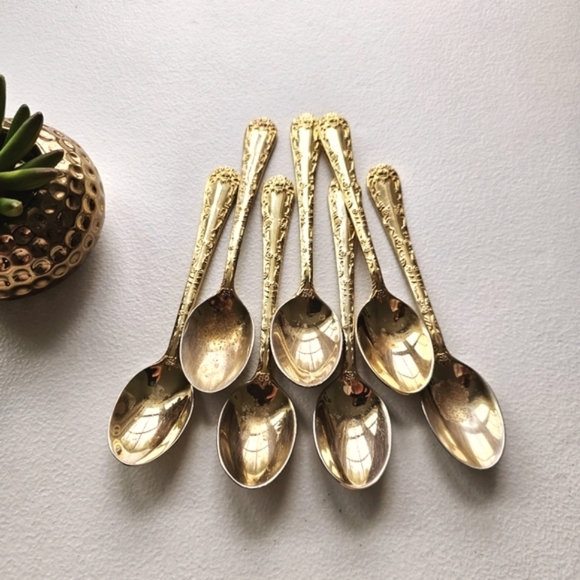 Vintage Wm. Rogers & Son China Gold Plated Enchanted Rose Teaspoons Set of 7 - Picture 15 of 16